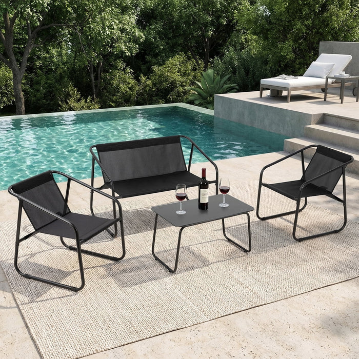 Taoset 4-Piece Outdoor Patio Conversation Set, Modern All-Weather Furniture Set with 2-Person Loveseat, 2 Stationary Chairs and Metal Coffee Table, Heavy Duty Steel Frame Garden Set for 4 Persons, Black