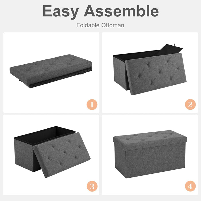 30" Folding Storage Ottoman Bench Storage Linen Footrest with Foam Padded Seat, Holds up to 330 lbs, Gray