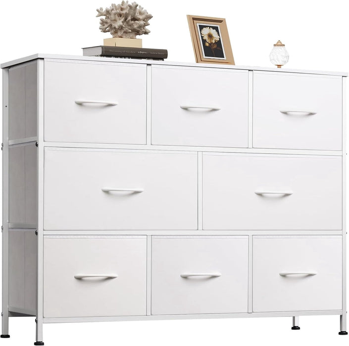 Nextay TV Stand 8 Drawer Dresser for Bedroom, Large Storage Fabric Dresser with Wood Top, Versatile Chest of Drawers for Living Room, Closet, Entryway,White