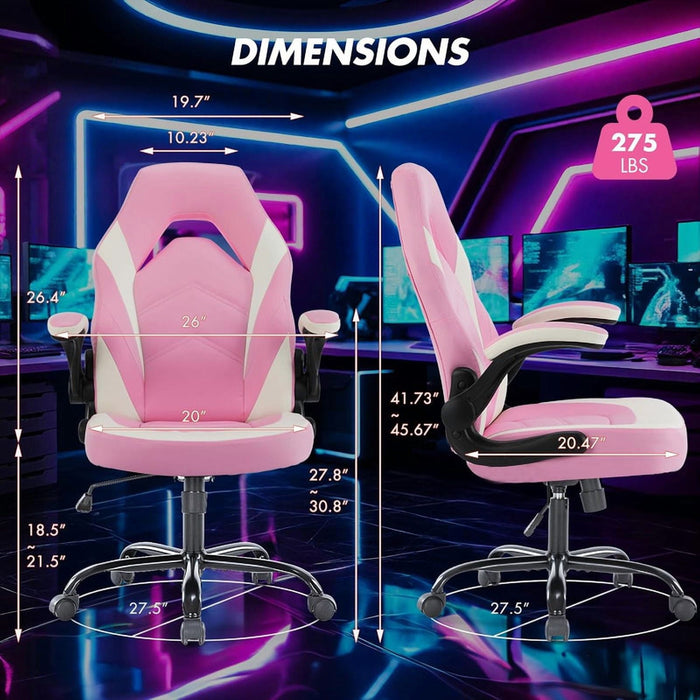 Beddle Gaming Office Chair, Ergonomic PU Leather High Back Swivel Computer Desk Chair with Flip-up Arms, Lumbar Support, Black Blue