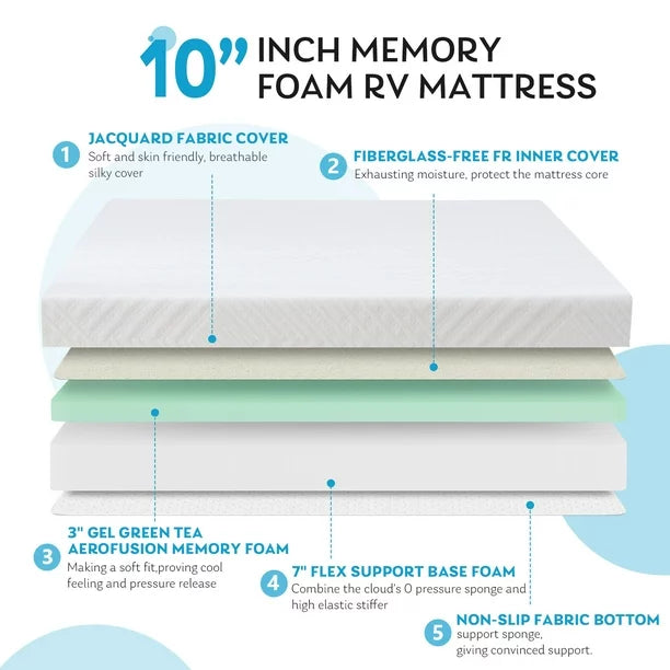 RV Mattress, 8 inch Short Queen Size Mattress for RVs, Cooling Memory Foam Mattress, Campers Trailers Mattress in a box