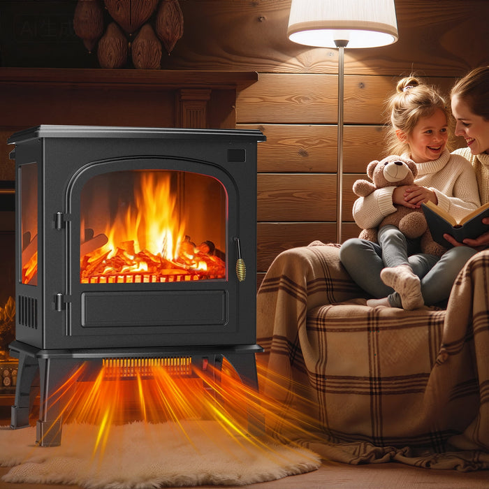 Blorly 26" Electric Fireplace, Indoor Fireplace with Cord and Knob, 1500W/750W Heater with 3 Adjustable Flame, overheating protection, Freestanding