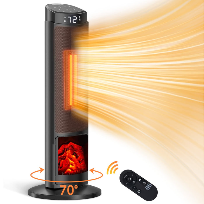 Blorly Space Heater, 23 inch Electric Heater for Indoor Use, Heater with 7 Light Modes, Timer, Remote and Thermostat Control, 70掳Oscillation, Black