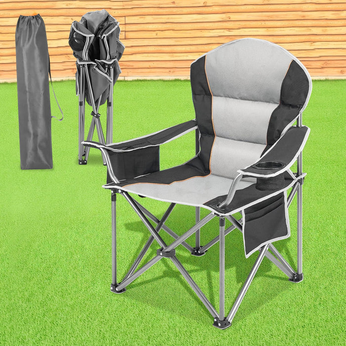 Betcozy Portable 38.8 " Width Seat Folding Camping Chair Directors Chair Foldable Chair for Makeup Artist, Sports Event, Craft Show, Supports 500LBS Gray Black