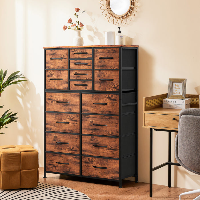 Bigleap 57-Inch Tall Dresser with 16 Fabric Drawers - Sturdy Metal Frame Storage Cabinet for Bedroom, Closet, Entryway,Brown
