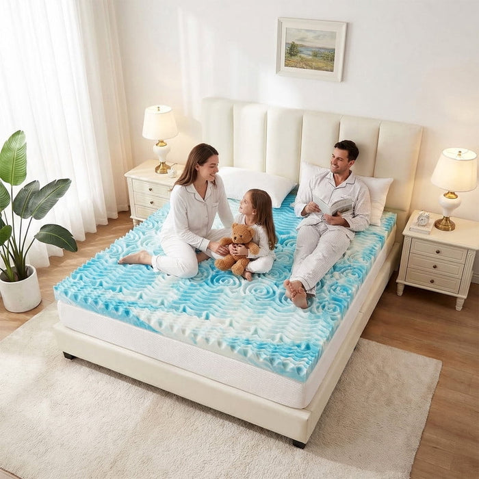 Simenmax Mattress Topper, 4" Gel Memory Foam with 5-Zone Support for Back Pain, CertiPUR-US Certified Bed Topper (King, Blue)