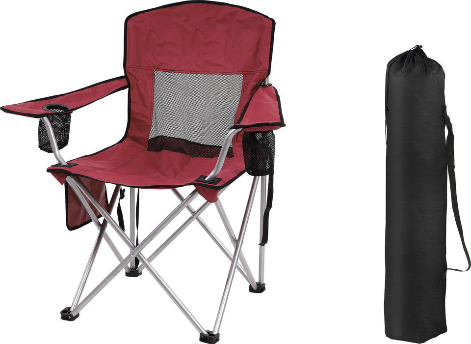 Simenmax Folding Camping Chair Recliner - Portable Outdoor Chair with Mesh Back, Cup Holder & Storage for Beach, Lawn, Camping，Red