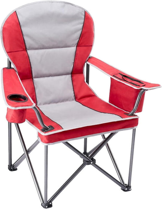Simenmax Heavy Duty Camping Chair, Oversized Portable Folding Chair with Cooler Bag and Cup Holder, Outdoor Lawn Chair for Hiking Beach Sports,Red