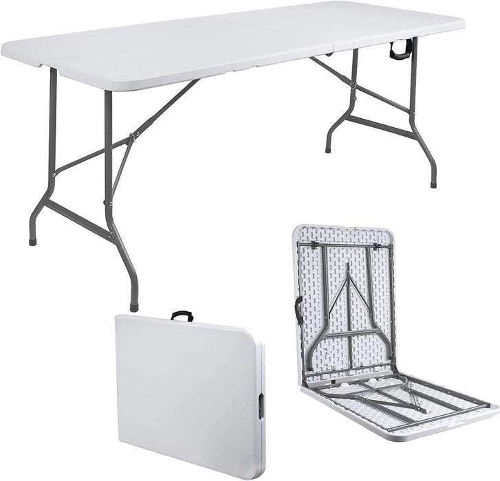 Taoset 6ft Folding Table, Outdoor Indoor Heavy Duty Portable Desk with Carrying Handle for Camping Picnic Party