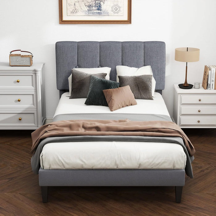 Blorly Twin Bed Frames with Headboard, Upholstered Platform Bed with Wood Slats 800 lbs Support , Noise Free, No Box Spring Needed, Gray
