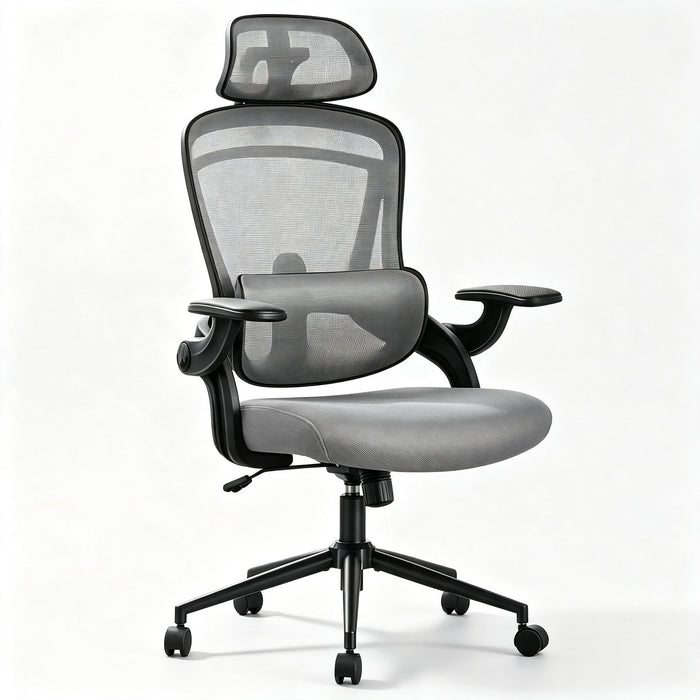 Taoset High‑Back Mesh Office Chair with Headrest & Lumbar Support, Reclining Swivel Desk Chair for Home Office, Gray