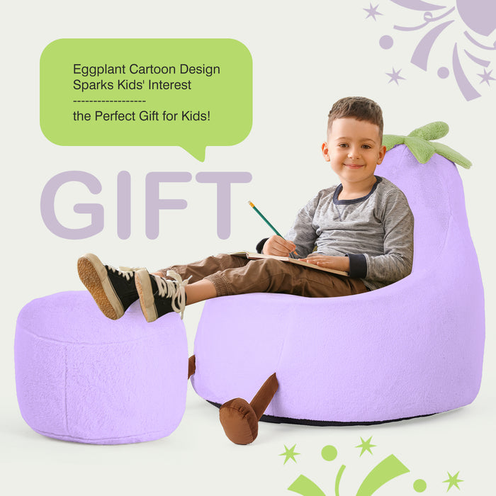 Simenmax 24'' Bean Bag Chair, Plush Rabbit Fur L-Shape Lounger, Washable Stuffed Sofa for Living Room, Bedroom & Reading Nook,Purple