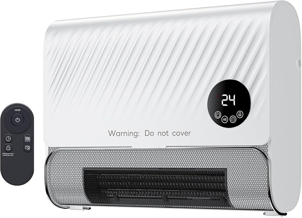 Blorly Wall Heater, 1500W Fast Heating Space Heater for Indoor Use, Electric Heater with Remote, 3 Heating Setting, Overheat Protection, White