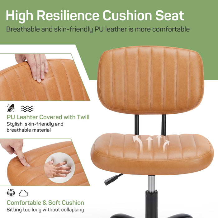 Aidoly Office Desk Chair, Armless Computer Chair with Lumbar Support, PU Leather Low Back Task Chair with Wheels