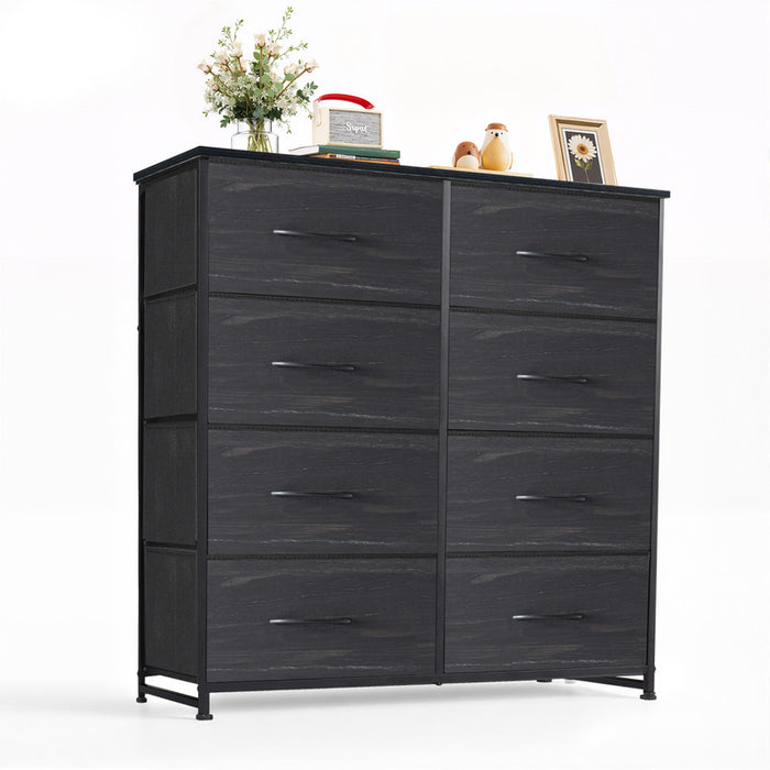 Simenmax 8 Drawer Dresser for Bedroom Fabric Dresser Chest of Closets Storage Units Organizer Tower Wooden Top Shelf for Bedroom, Hallway, Entryway, Closet,Black Wood