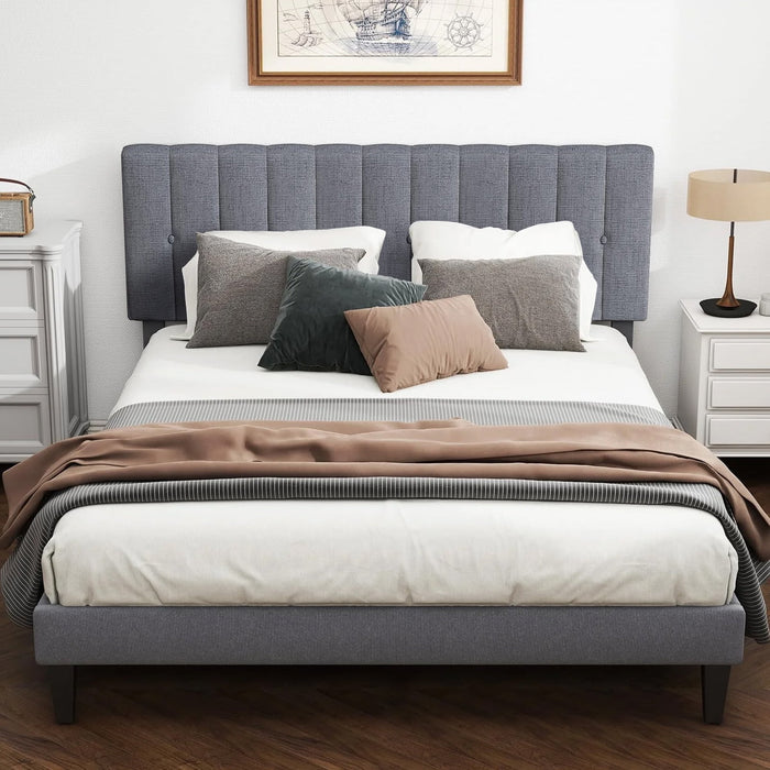 Blorly Queen Bed Frames with Headboard, Upholstered Platform Bed with Wood Slats 800 lbs Support , Noise Free, No Box Spring Needed, Gray