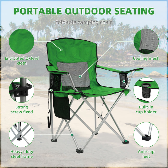 Simenmax Folding Camping Chair Recliner - Portable Outdoor Chair with Mesh Back, Cup Holder & Storage for Beach, Lawn, Camping，Green