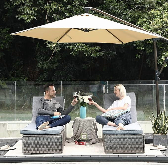Blorly 10' Patio Umbrella, 360掳Rotated Offset Hanging Umbrella for Patio, Yard, Pool Side, 8 Sturdy Ribs, Tilt and Crank, Beige