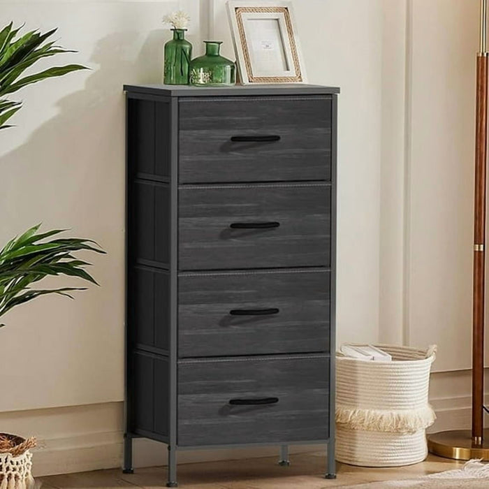 Betcozy 4-Drawer 37.7" Storage Dresser, Narrow Closet Organizer Cabinet & Space-Saving Bedroom Dresser, Steel Frame, Wooden Top, Black