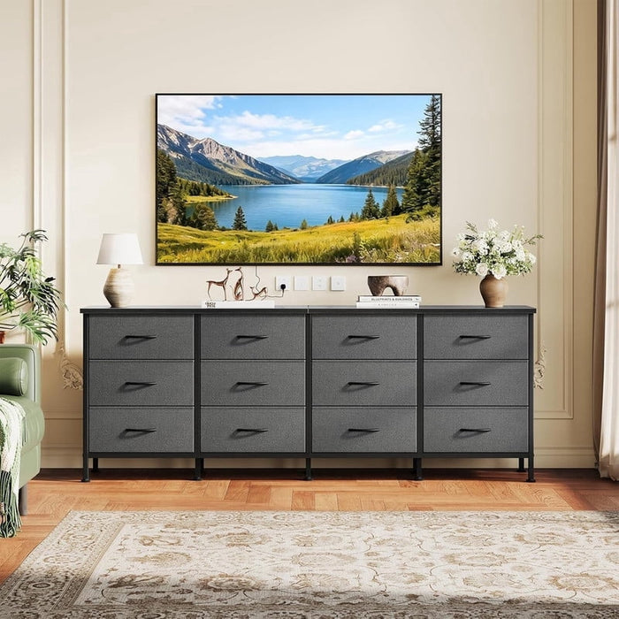 Nextay 12-Drawer Dresser TV Stand – Entertainment Center for 80'' TV, Media Console, Large Storage Cabinet for Living Room Bedroom,Gray