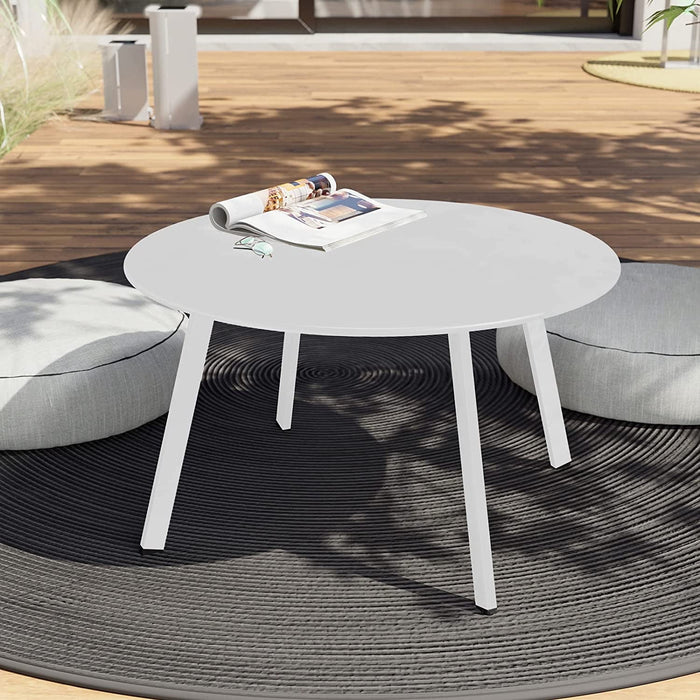 Betcozy 27.5 '' Outdoor Round Steel Coffee Table, Weather Resistant, Anti-Rust Side Table, White