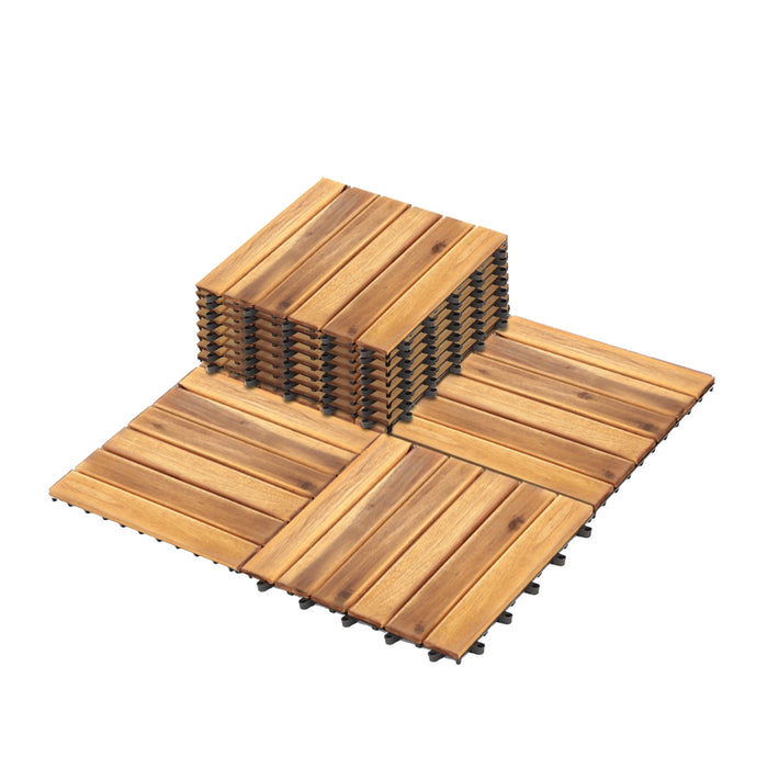 Betcozy 10 Pcs Interlocking Deck Tiles, Patio Flooring - Outdoor Waterproof Acacia Wood Tiles for All Weather Use - Balcony, Backyard, Indoor & Outdoor, Full