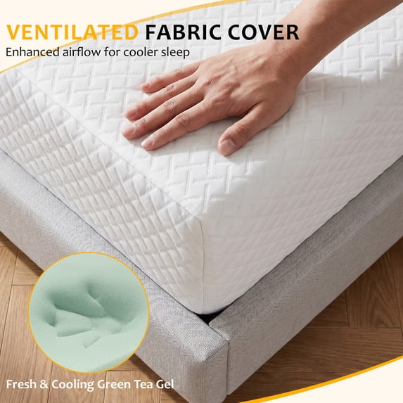Beddle 5/6/8/10/12 Inch Size Mattress, Cooling Green Tea Gel Memory Foam Mattress in a Box, Medium Firm Support, Pressure Relief & Cooling Sleep Surface, CertiPUR-US Certified