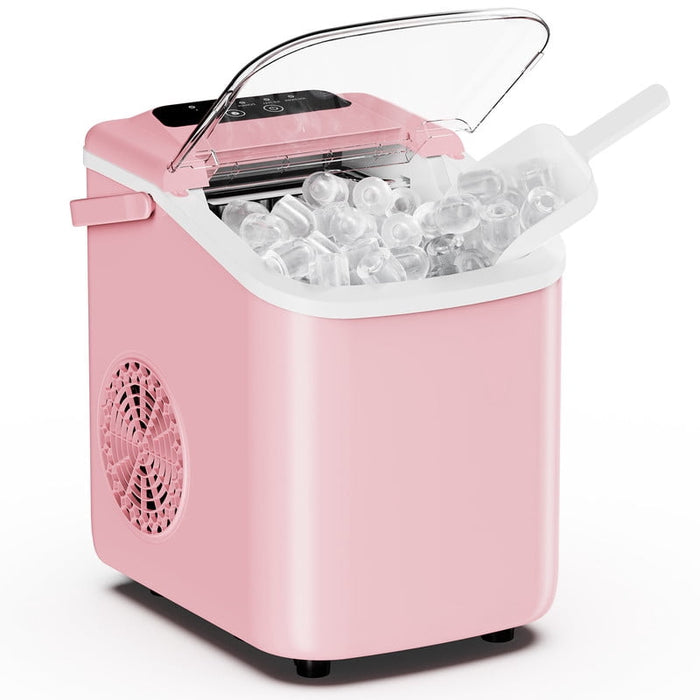 Bigleap Ice Maker Countertop, 26lbs per 24H, 9 Cubes in 6-8 Mins, Self-Cleaning Portable Ice Machine with Handle for Home, Kitchen, Office, RV, Pink