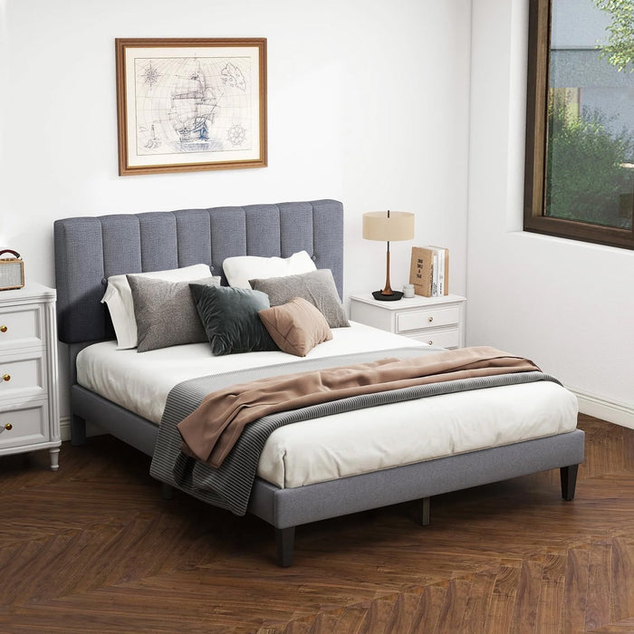 Blorly Full Bed Frames with Headboard, Upholstered Platform Bed with Wood Slats 800 lbs Support , Noise Free, No Box Spring Needed, Gray