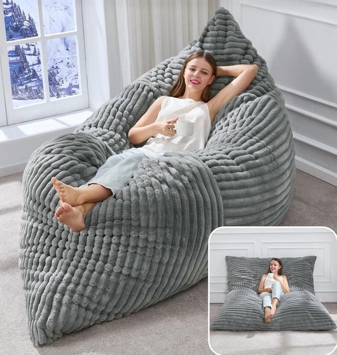 Simenmax 3-in-1 Giant Bean Bag Chair, 66" Oversized Couch with Corduroy Cover, Convertible Lounger for Living Room, Bedroom, Gaming & Home Theater (Grey)