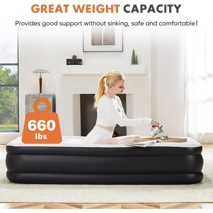 TINKLE WELL Air Mattress with Built-in Pump Waterproof Inflatable Bed Portable Blow-Up Airbed for Home Camping and Guest Use