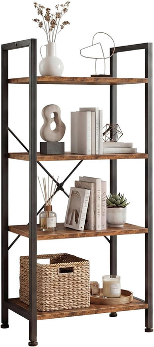 Bigleap 4-Tier Bookshelf, Industrial Tall Storage Shelf, Modern Bookcase for Living Room, Home Office, Bedroom, Brown