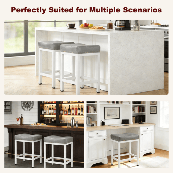 Aidoly Set of 2, 24 Inch Counter Stools - Ergonomic Saddle Seat with Metal Frame & Footrest for Kitchen Island, Living Room