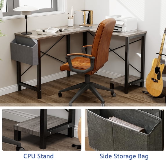 Aidoly 50" Corner Workstation with CPU Stand & Storage - Reversible L-Shaped Computer Desk for Home Office & Gaming