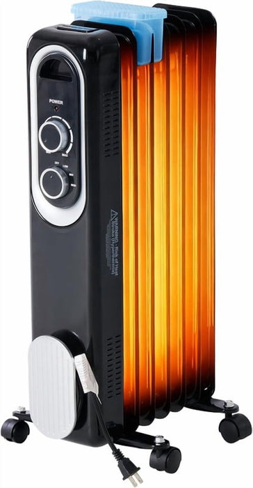 Nextay 1500W Oil Filled Radiator Heater, Portable Electric Space Heater with Adjustable Thermostat, 3 Heat Settings, Quiet Indoor Heater for Bedroom Office, Black