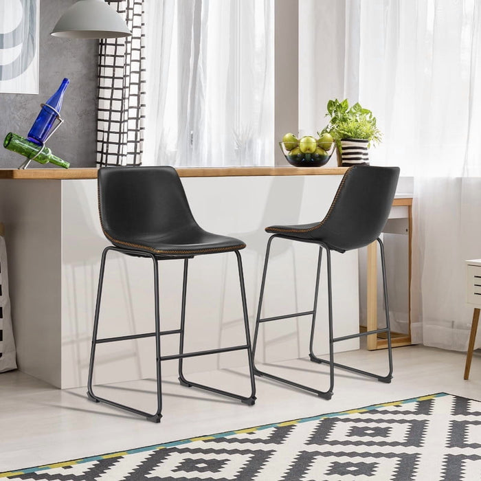 Simenmax Counter Height Bar Stools Set of 2, Faux Leather Barstools with Metal Legs, 26" High Back Kitchen Island Stools, Black
