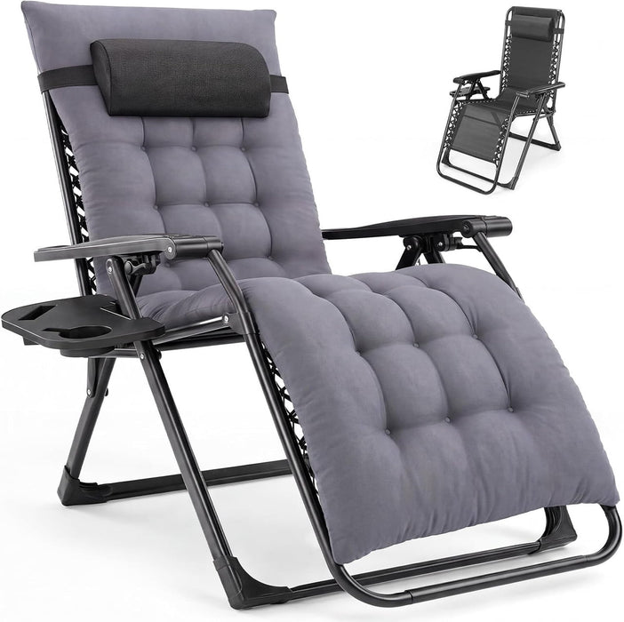 Simenmax Zero Gravity Chair with Cushion, 440 LB Capacity Folding Outdoor Lounge Chair with Cup Holder and Headrest for Patio, Camping & Beach,Dark Gray