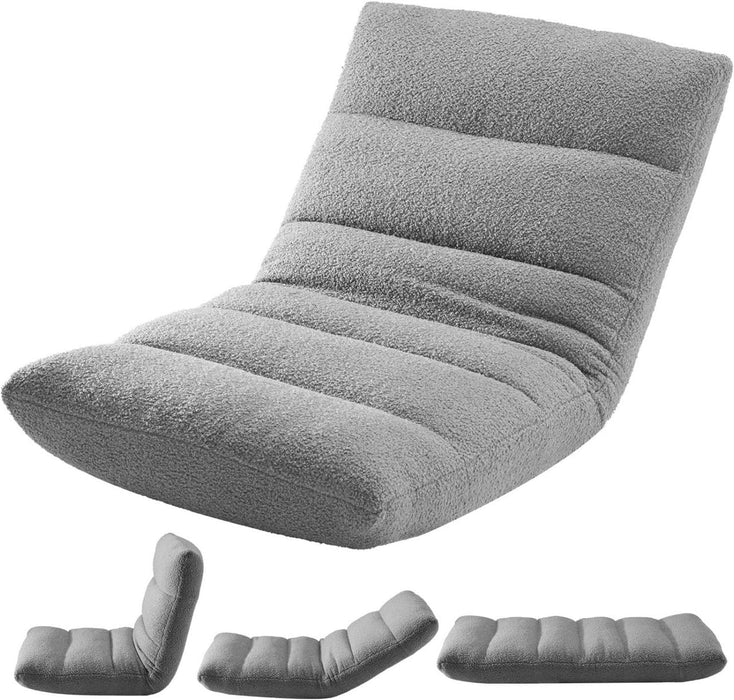 Simenmax 5-in-1 Adjustable Floor Chair with Memory Foam, Folding Gaming Lounger & Sleeper Bed, Padded Recliner for Back Support, Self-Supporting Floor Sofa, Grey