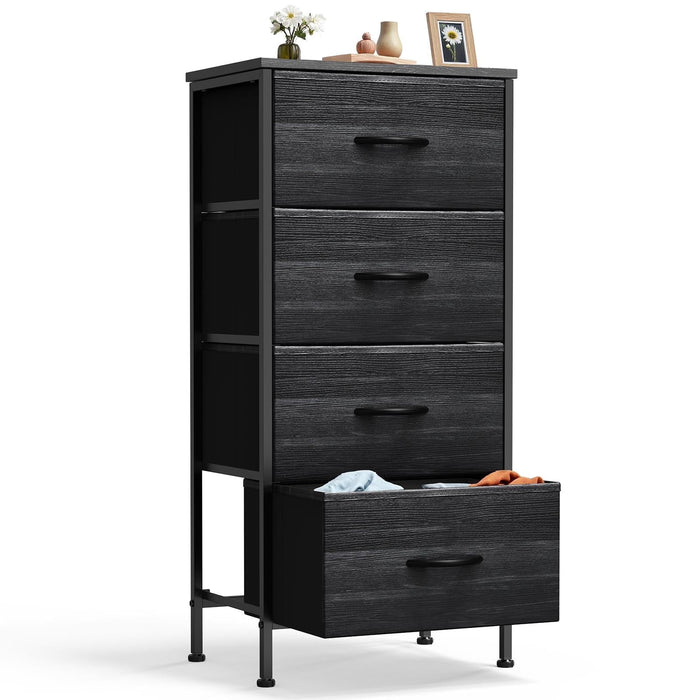 Betcozy Dresser, Storage Organizer with 4 Drawers for Bedroom, Nightstands with Sturdy Metal Frame, Wood Tabletop for LivingRoom, Entryway,Black