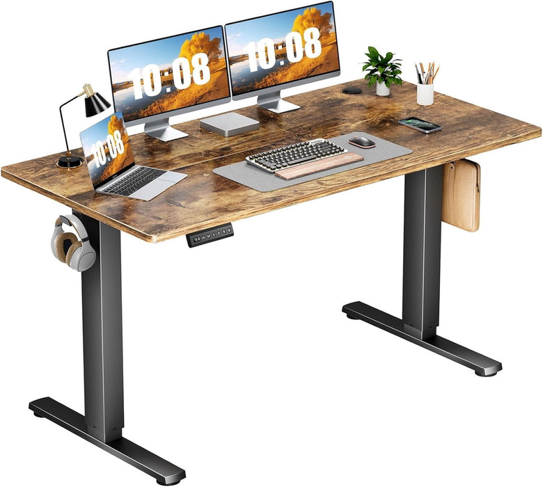 Bigleap Electric Standing Desk 63x24 Inches, Sit Stand Up Desk with 3 Memory Presets, Splice Wood Board, Home Office Computer Workstation (Brown)