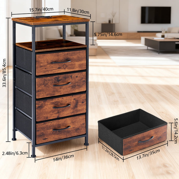 Beddle Nightstand, Beddle LED Bedside End Table with Charging Station, Bedroom Fabric Drawers Night Stand, USB/Type-C Ports & Outlets, Black