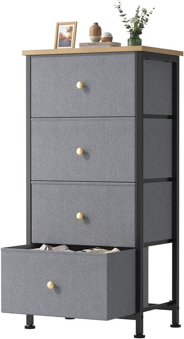 Simenmax 4-Drawer Fabric Dresser, Narrow Nightstand with Steel Frame for Bedroom, Dorm, Entryway, Gray Blue
