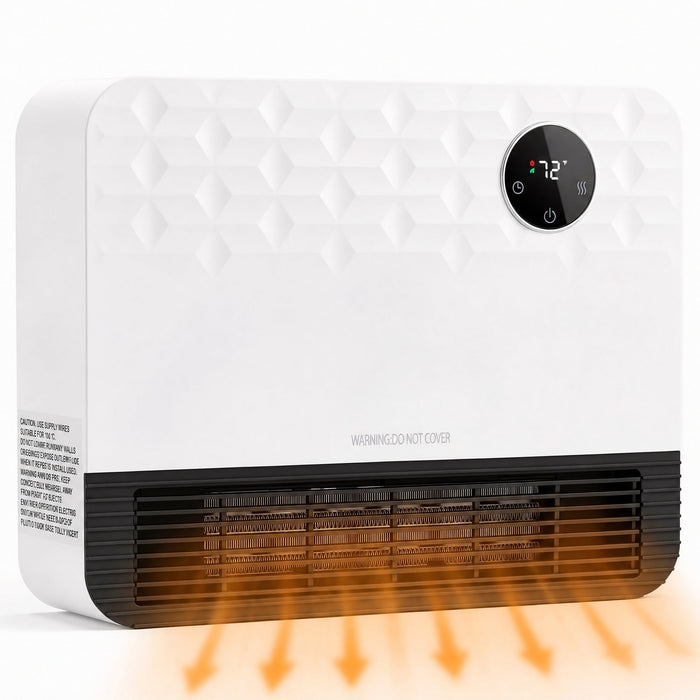 Betcozy 1500W Wall Mounted Electric Space Heater with Wide Oscillation, Remote Control, Adjustable Thermostat, ECO Mode, 15-Hour Timer, White