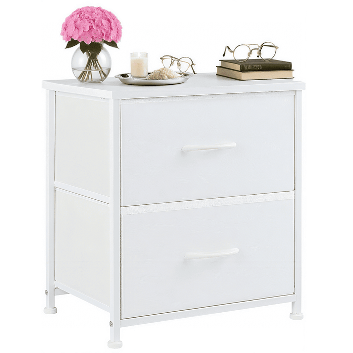 Taoset 2-Drawer Nightstand with Adjustable Feet - Steel Frame, Multi-Functional Storage Mini Dresser, White