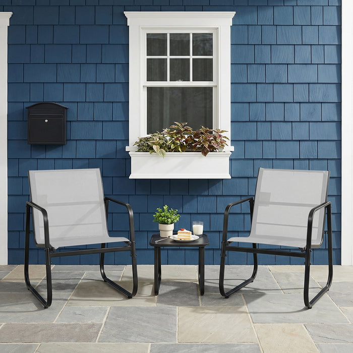 Blorly Outdoor Patio Furniture Set, Rust-Proof Steel Bistro Set with Breathable Textilene Fabric, All-Weather 3-Piece Chairs for Balcony, Backyard, Garden and Poolside(Gray)