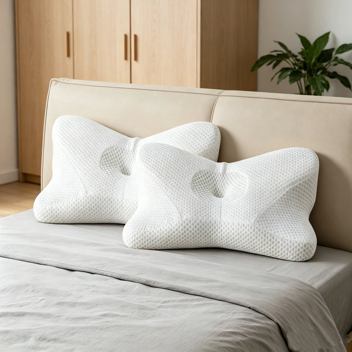 Cervical Neck Pillows Set of 2, Memory Foam Pillows with Removable Cover for All Sleeping Positions, White, 24.02 x 13.78 x 5.12 Inch