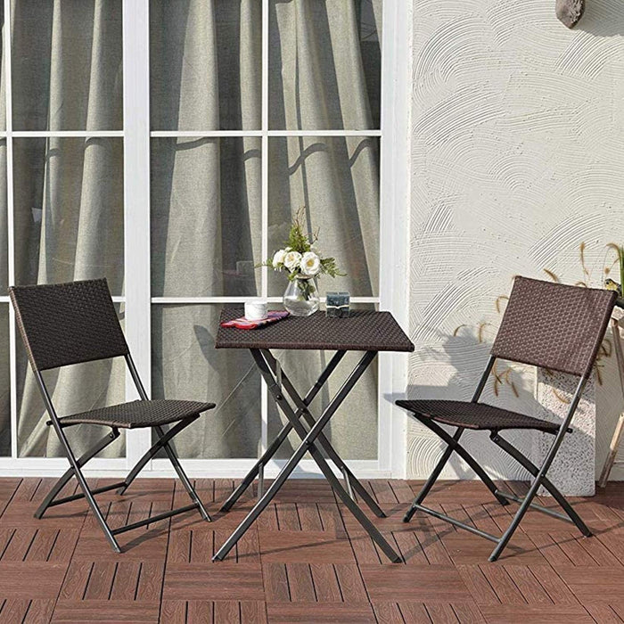 Betcozy 3 Piece Patio Furniture Sets, Folding Bistro Wicker Set, All Weather Resistant Foldable Table and Chairs, Espresso Brown