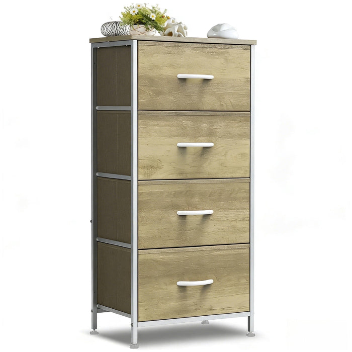 Nextay 4-Drawer Fabric Dresser for Bedroom, Storage Dresser Closet with Steel Frame & Wooden Top for Living Room, Dressing Room, Entryway, Greige Oak