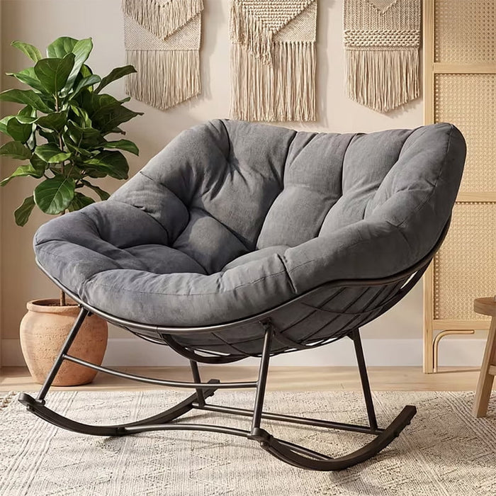 Bigleap Egg Rocking Chair, Large Padded Indoor Outdoor Rocker with Anti-Slip Quiet Bottom for Bedroom Living Room Balcony Garden (Gray)