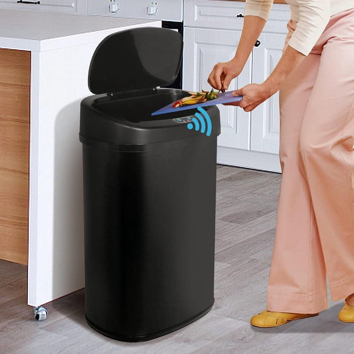 Nextay 13 Gallon Motion Sensor Trash Can, Stainless Steel Automatic Kitchen Bin with Quiet Close Lid, Touchless Odor-Sealing Waste Basket for Kitchen, Office, Bathroom, Black
